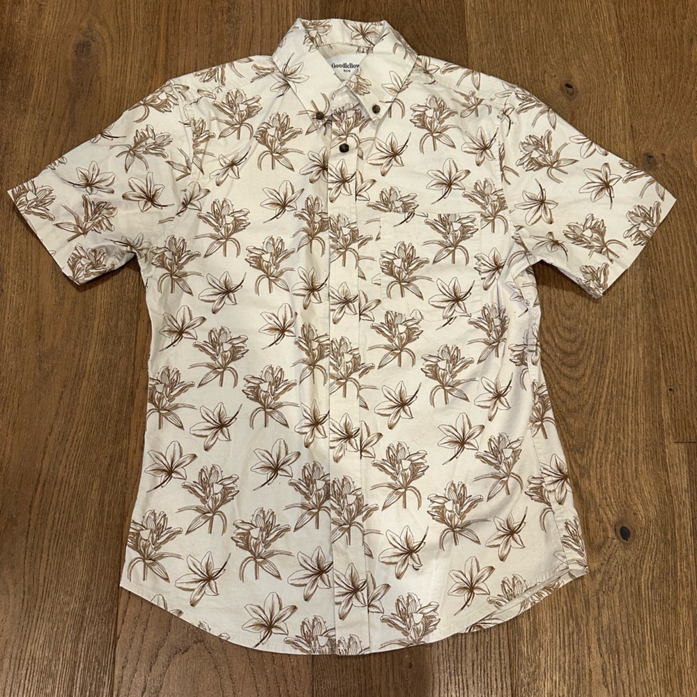 Men's Floral Print Shirt - Cream and Brown